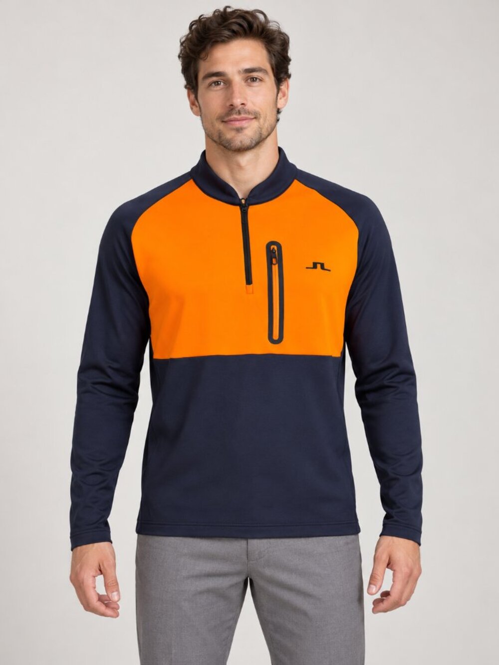 J.Lindeberg Men's Quarter-Zip Performance Pullover – Orange/Navy SIZE M